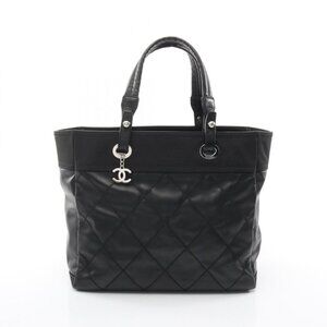 Chanel Tote Paris Biarritz GM Black Canvas Leather